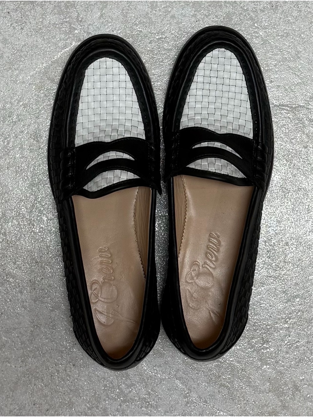J. Crew Black and White Woven Leather Penny Loafers